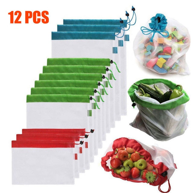 12pcs Reusable Mesh Produce Bags Washable Eco Friendly Bags for Grocery Shopping Storage Toys Fruit Vegetable Storage Bag